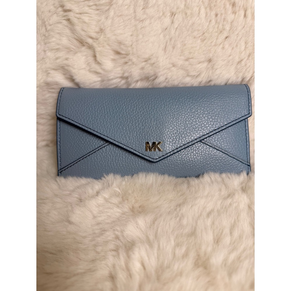 Michael Kors Money Pieces Blue Pebbled Leather Envelope Flap Wallet Slim NWOT